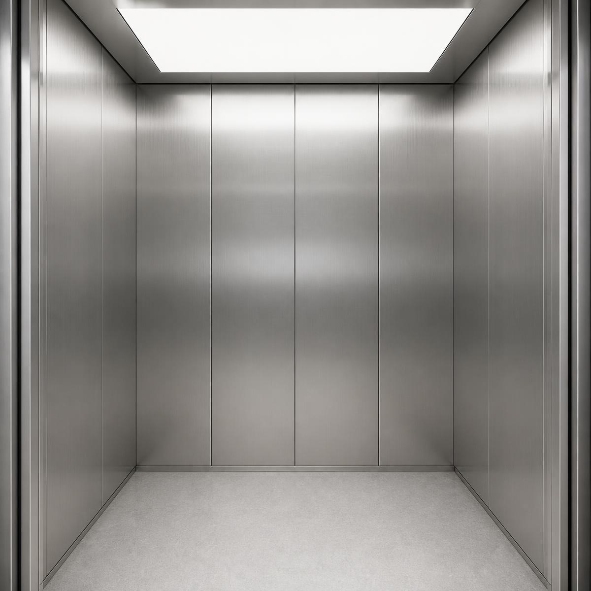 Neutrale RVS liftcabine zonder zichtbare fabrieksbranding