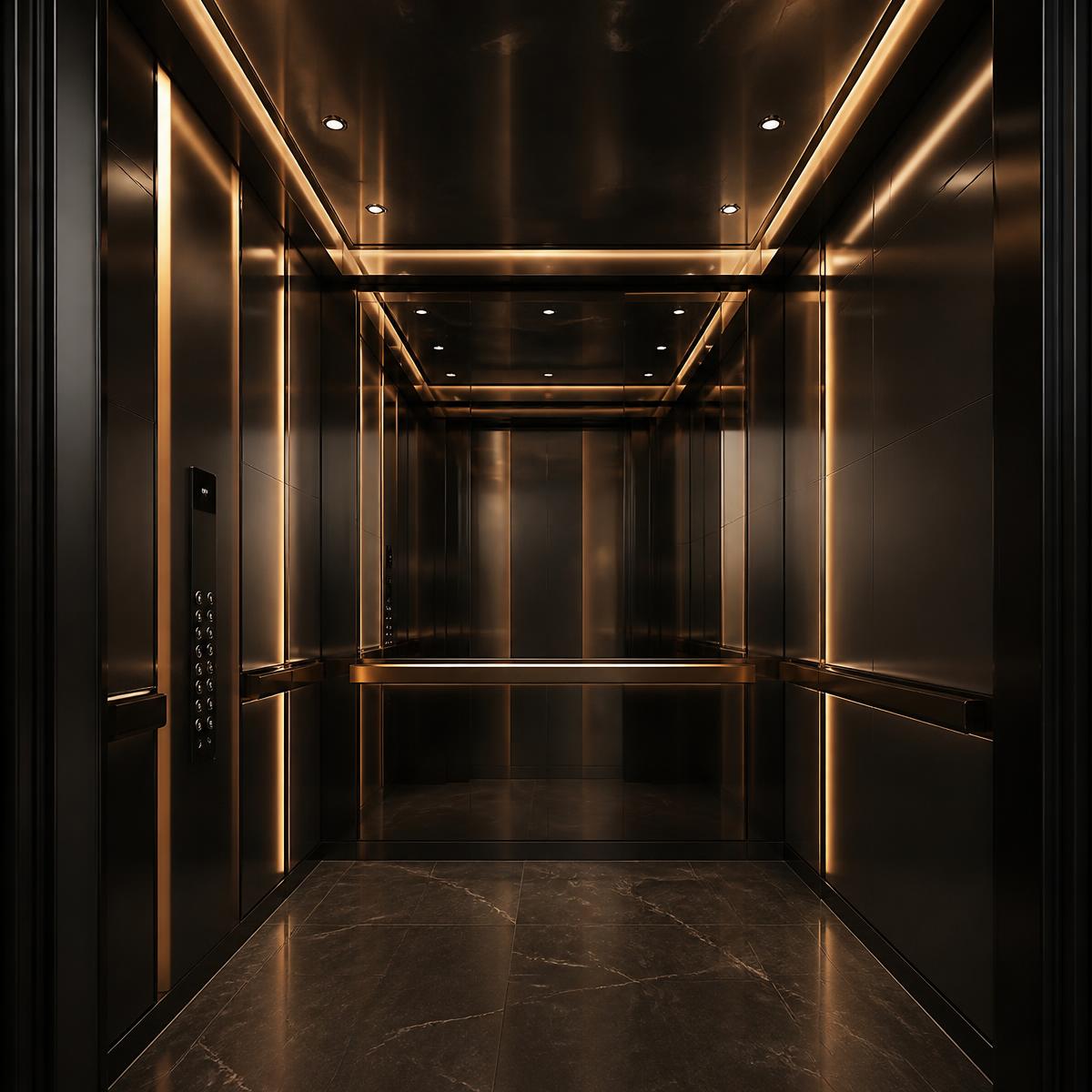 Zwarte luxe liftcabine met LED-lichtlijnen