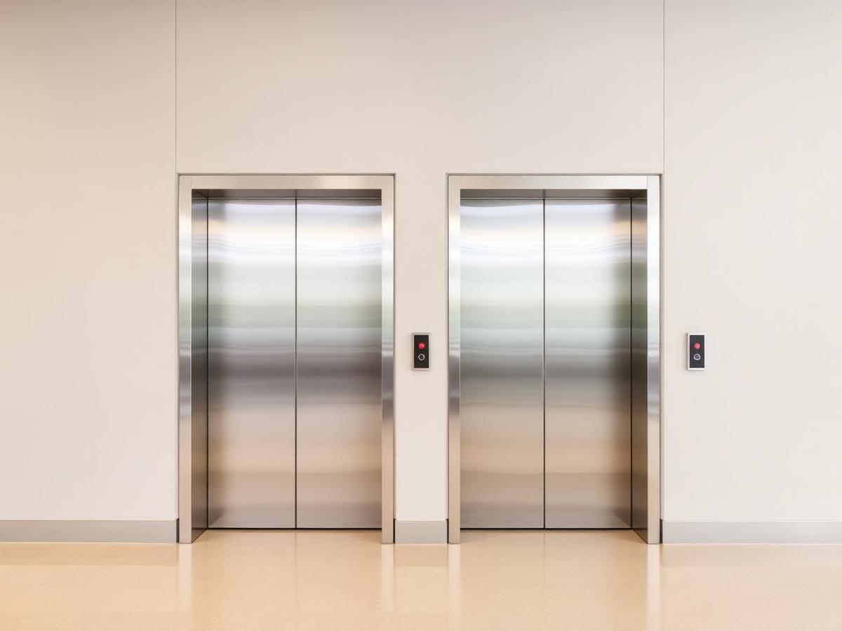 Gesloten RVS schachtdeuren in een neutrale lobbywand