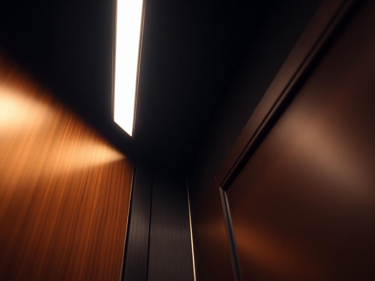 Indirecte LED-lichtlijn langs de wandpanelen van een liftcabine
